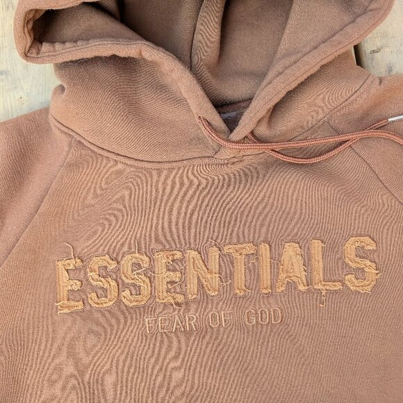 Fear of God Essentials Hoodie Brown / Tan FOG Pullover Sweatshirt M - Picture 8 of 12